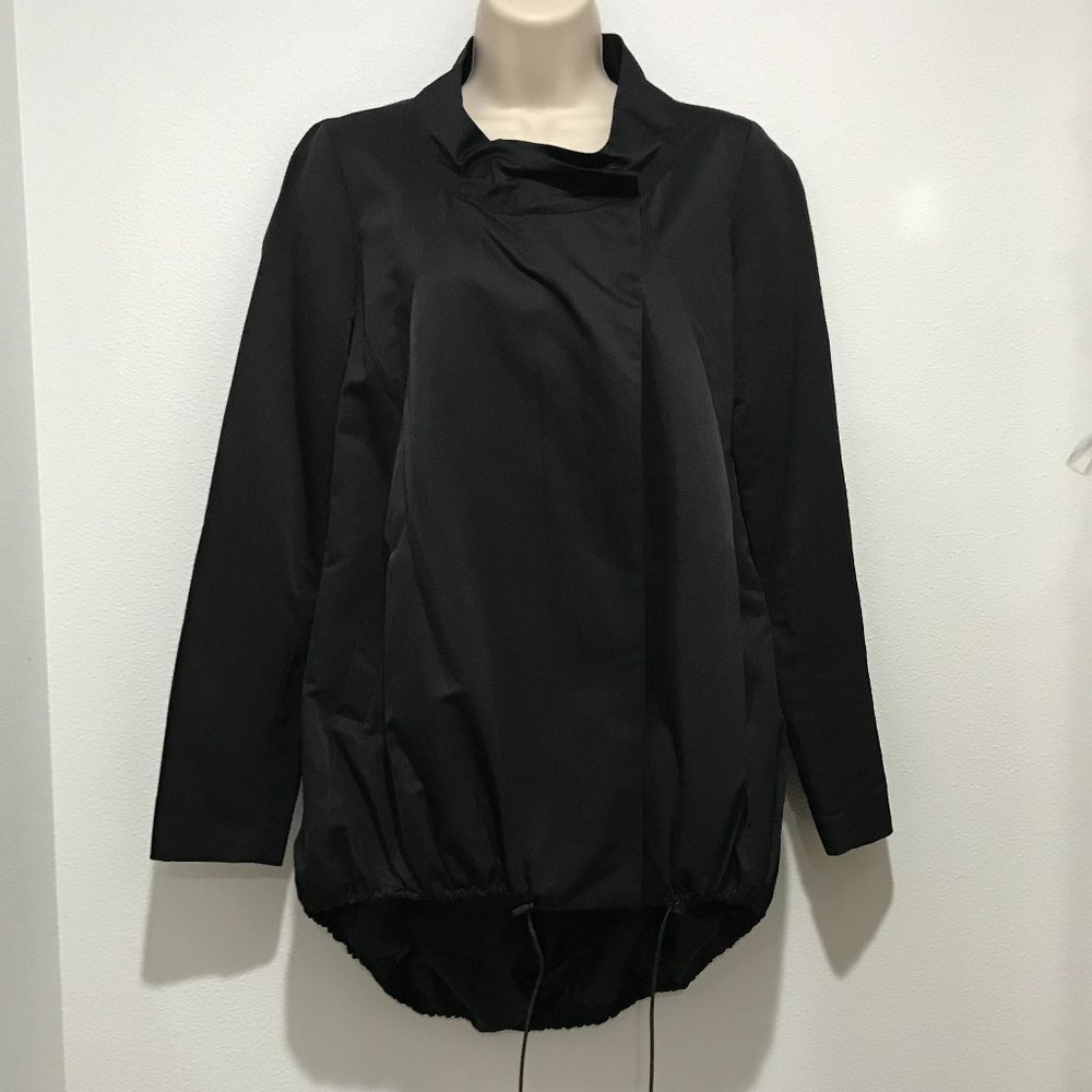Simply Vera Wang Jacket Womens Size 4 Baggy Black Zip Up Gathers Satin Like 2061